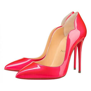 Christian Louboutin Hot Chick 100 Patent Fluo Metal Florida Pink Heel Pump 37.5